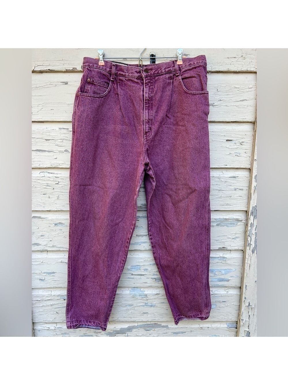 Vintage Forenza 80s High-Waist 100% Cotton Denim Maroon Acid Wash Mom Jeans 20